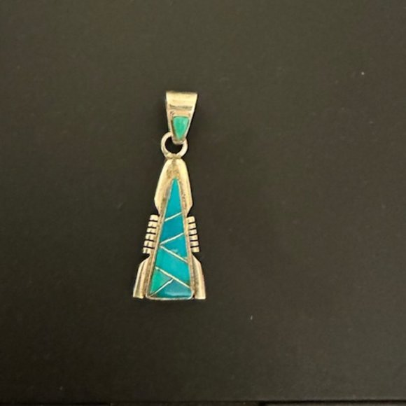 Vintage Native American Turquoise Inlaid Pendant with Inlaid Bail - Picture 1 of 8
